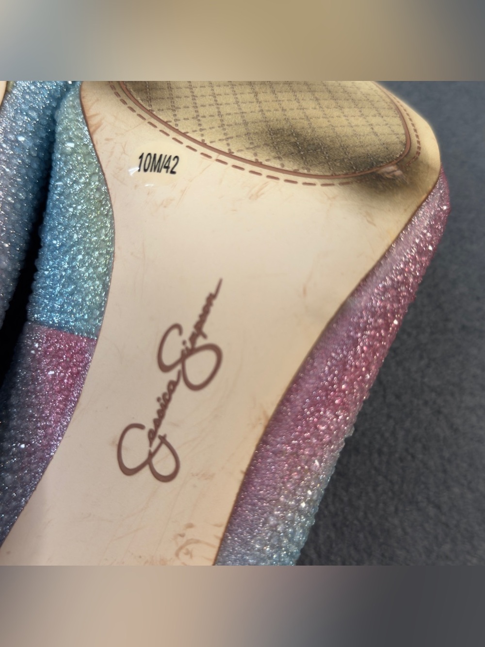 Jessica Simpson Pastel Rainbow Crystal Pointed Toe Pumps - Pink Blue Yellow - Picture 10 of 12